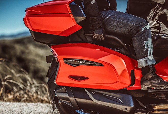 Storage room on a Can-Am Spyder vehicle Storage room on a Can-Am Spyder vehicle
